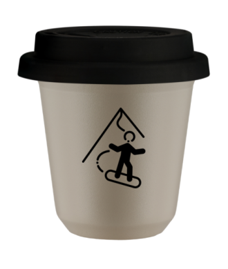 Tasse 80 ml BEIGE "Snowboard", avec couvercle noir Tasse 80 ml BEIGE "Snowboard", avec couvercle noir