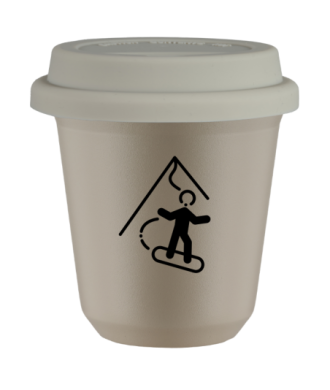 Tasse 80 ml BEIGE "Snowboard (noir)", avec couvercle blanc Tasse 80 ml BEIGE "Snowboard (noir)", avec couvercle blanc