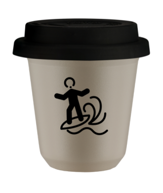 Tasse 80 ml BEIGE "Planche à voile", avec couvercle noir Tasse 80 ml BEIGE "Planche à voile", avec couvercle noir