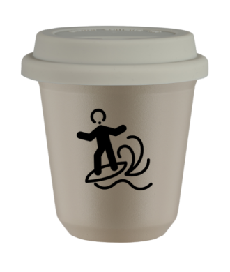 Tasse 80 ml BEIGE "Planche à voile", avec couvercle blanc Tasse 80 ml BEIGE "Planche à voile", avec couvercle blanc