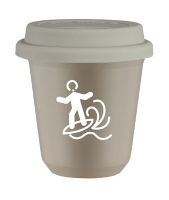 Tasse 80 ml BEIGE "Planche à voile (blanc)", avec couvercle blanc Tasse 80 ml BEIGE "Planche à voile (blanc)", avec couvercle blanc