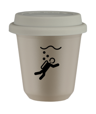 Tasse 80 ml BEIGE "Plongée", avec couvercle blanc Tasse 80 ml BEIGE "Plongée", avec couvercle blanc