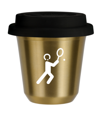 Tasse 80 ml OR "Tennis 1 (blanc)", avec couvercle noir Tasse 80 ml OR "Tennis 1 (blanc)", avec couvercle noir