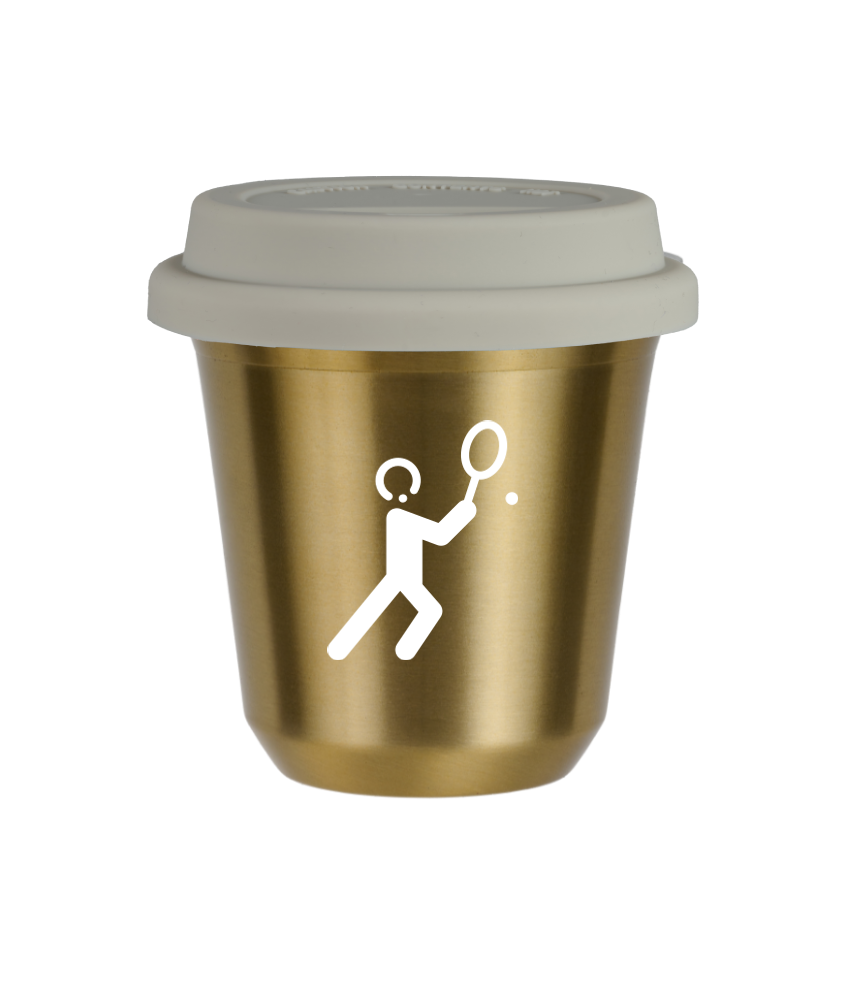 Tasse 80 ml OR "Tennis 1 (blanc)", avec couvercle blanc