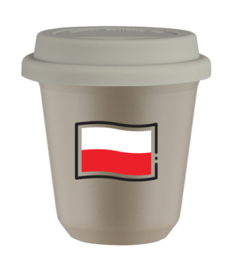 Tasse 80 ml BEIGE "Drapeau polonais", avec couvercle blanc Tasse 80 ml BEIGE "Drapeau polonais", avec couvercle blanc