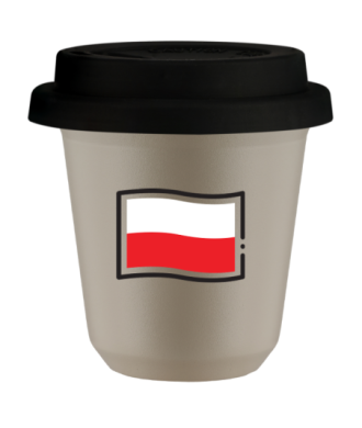 Tasse 80 ml BEIGE "Drapeau polonais (noir)", avec couvercle noir Tasse 80 ml BEIGE "Drapeau polonais (noir)", avec couvercle noir