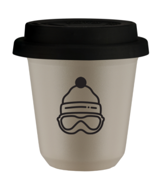 Tasse 80 ml BEIGE "Casquette", avec couvercle noir Tasse 80 ml BEIGE "Casquette", avec couvercle noir