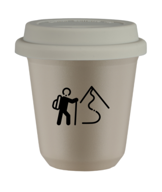 Tasse 80 ml BEIGE "Escalade 2", avec couvercle blanc Tasse 80 ml BEIGE "Escalade 2", avec couvercle blanc
