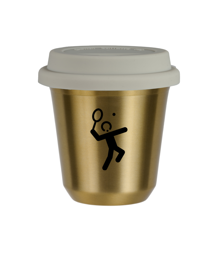 Tasse 80 ml OR "Tennis 2 (noir)", avec couvercle blanc