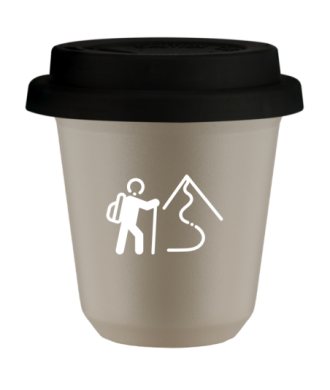 Tasse 80 ml BEIGE "Escalade 2 (blanc)", avec couvercle noir Tasse 80 ml BEIGE "Escalade 2 (blanc)", avec couvercle noir