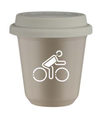 Tasse 80 ml BEIGE "Cycliste aux couleurs britanniques (blanc)", avec couvercle blanc Tasse 80 ml BEIGE "Cycliste aux couleurs britanniques (blanc)", avec couvercle blanc