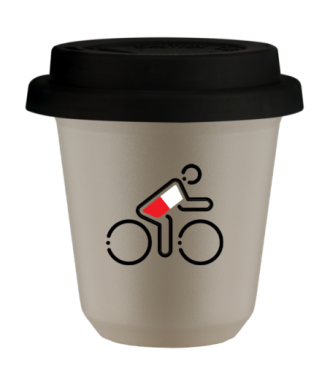 Tasse 80 ml BEIGE "Cycliste aux couleurs polonaises", avec couvercle noir Tasse 80 ml BEIGE "Cycliste aux couleurs polonaises", avec couvercle noir