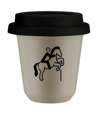 Tasse 80 ml BEIGE "Équitation 1 (noir)", avec couvercle noir Tasse 80 ml BEIGE "Équitation 1 (noir)", avec couvercle noir