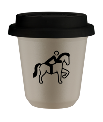 Tasse 80 ml BEIGE "Équitation 2", avec couvercle noir Tasse 80 ml BEIGE "Équitation 2", avec couvercle noir