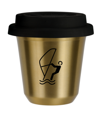 Tasse 80 ml OR "Sports nautiques", avec couvercle noir Tasse 80 ml OR "Sports nautiques", avec couvercle noir