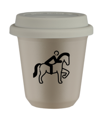 Tasse 80 ml BEIGE "Équitation 2 (noir)", avec couvercle blanc Tasse 80 ml BEIGE "Équitation 2 (noir)", avec couvercle blanc