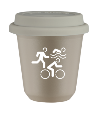 Tasse 80 ml BEIGE "Sports (blanc)", avec couvercle blanc Tasse 80 ml BEIGE "Sports (blanc)", avec couvercle blanc
