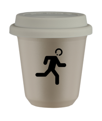 Tasse 80 ml BEIGE "Coureur", avec couvercle blanc Tasse 80 ml BEIGE "Coureur", avec couvercle blanc