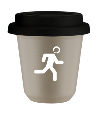 Tasse 80 ml BEIGE "Coureur (blanc)", avec couvercle noir Tasse 80 ml BEIGE "Coureur (blanc)", avec couvercle noir