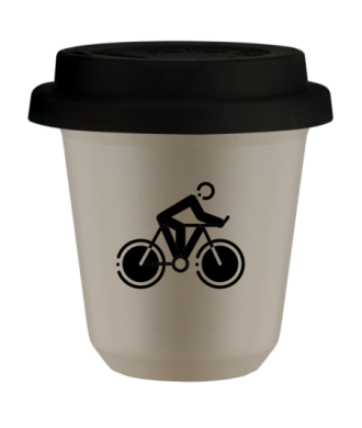 Tasse 80 ml BEIGE "Cyclisme 2", avec couvercle noir Tasse 80 ml BEIGE "Cyclisme 2", avec couvercle noir