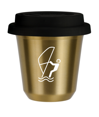 Tasse 80 ml OR "Sports nautiques (blanc)", avec couvercle noir Tasse 80 ml OR "Sports nautiques (blanc)", avec couvercle noir