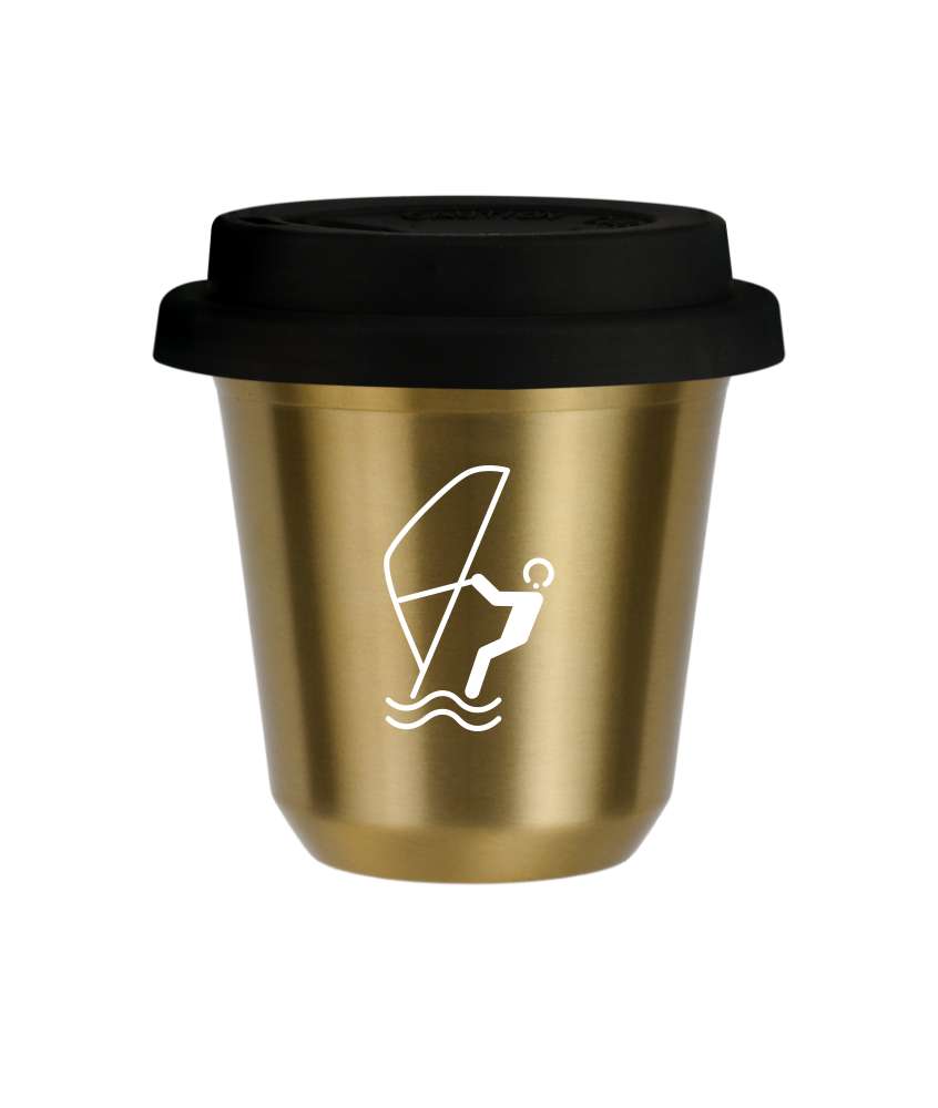 Tasse 80 ml OR "Sports nautiques (blanc)", avec couvercle noir