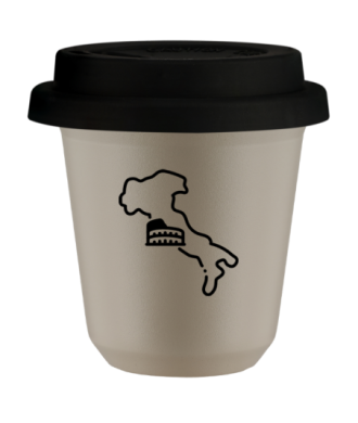 Tasse 80 ml BEIGE "Italie (noir)", avec couvercle noir Tasse 80 ml BEIGE "Italie (noir)", avec couvercle noir