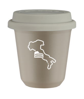 Tasse 80 ml BEIGE "Italie (blanc)", avec couvercle blanc Tasse 80 ml BEIGE "Italie (blanc)", avec couvercle blanc