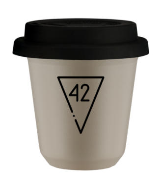 Tasse 80 ml BEIGE "42 (noir)", avec couvercle noir Tasse 80 ml BEIGE "42 (noir)", avec couvercle noir