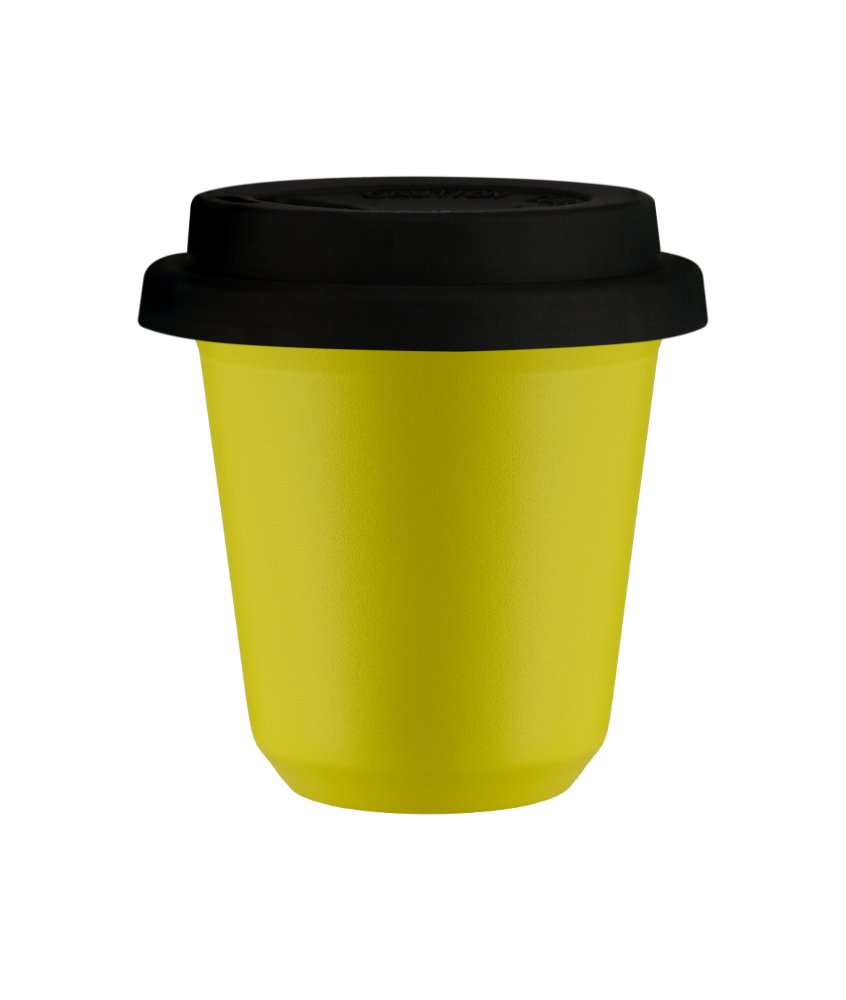 Tasse 80 ml JAUNE, avec couvercle noir