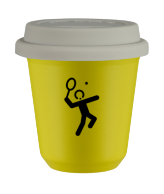 Tasse 80 ml JAUNE "Tennis 2", avec couvercle blanc Tasse 80 ml JAUNE "Tennis 2", avec couvercle blanc