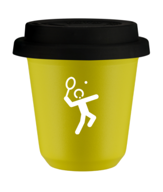 Tasse 80 ml JAUNE "Tennis 2 (blanc)", avec couvercle noir Tasse 80 ml JAUNE "Tennis 2 (blanc)", avec couvercle noir