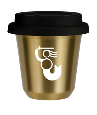 Tasse 80 ml OR "WARSZAWSKA SYRENKA (blanc)", avec couvercle noir Tasse 80 ml OR "WARSZAWSKA SYRENKA (blanc)", avec couvercle noir
