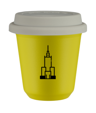 Tasse 80 ml JAUNE "Pałac kultury i nauki (noir)", avec couvercle blanc Tasse 80 ml JAUNE "Pałac kultury i nauki (noir)", avec couvercle blanc