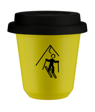 Tasse 80 ml JAUNE "Ski (noir)", avec couvercle noir Tasse 80 ml JAUNE "Ski (noir)", avec couvercle noir