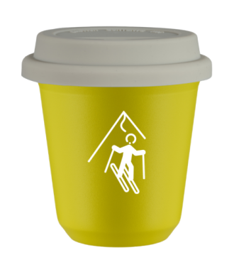 Tasse 80 ml JAUNE "Ski (blanc)", avec couvercle blanc Tasse 80 ml JAUNE "Ski (blanc)", avec couvercle blanc