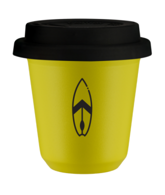 Tasse 80 ml JAUNE "Planche", avec couvercle noir Tasse 80 ml JAUNE "Planche", avec couvercle noir