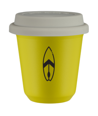 Tasse 80 ml JAUNE "Planche (noir)", avec couvercle blanc Tasse 80 ml JAUNE "Planche (noir)", avec couvercle blanc