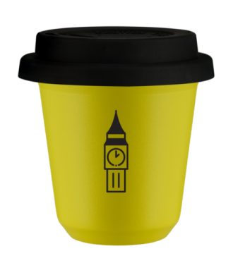 Tasse 80 ml JAUNE "BIG BEN", avec couvercle noir Tasse 80 ml JAUNE "BIG BEN", avec couvercle noir