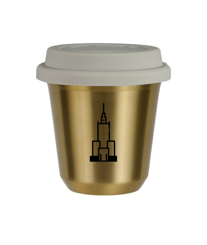 Tasse 80 ml OR "Pałac kultury i nauki (noir)", avec couvercle blanc
