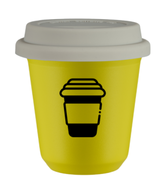 Tasse 80 ml JAUNE, avec couvercle blanc Tasse 80 ml JAUNE, avec couvercle blanc