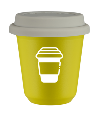 Tasse 80 ml JAUNE, avec couvercle blanc Tasse 80 ml JAUNE, avec couvercle blanc