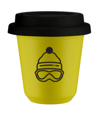 Tasse 80 ml JAUNE "Casquette (noir)", avec couvercle noir Tasse 80 ml JAUNE "Casquette (noir)", avec couvercle noir