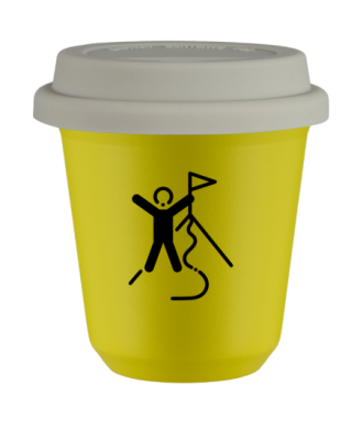 Tasse 80 ml JAUNE "Escalade 1", avec couvercle blanc Tasse 80 ml JAUNE "Escalade 1", avec couvercle blanc