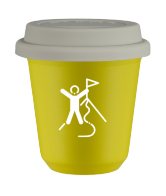 Tasse 80 ml JAUNE "Escalade 1 (blanc)", avec couvercle blanc Tasse 80 ml JAUNE "Escalade 1 (blanc)", avec couvercle blanc