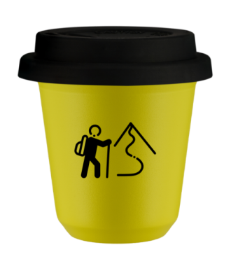 Tasse 80 ml JAUNE "Escalade 2", avec couvercle noir Tasse 80 ml JAUNE "Escalade 2", avec couvercle noir