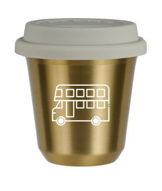 Tasse 80 ml OR "Bus (blanc)", avec couvercle blanc Tasse 80 ml OR "Bus (blanc)", avec couvercle blanc