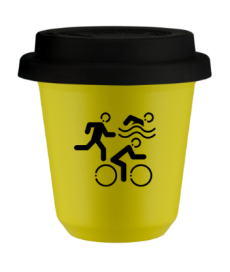 Tasse 80 ml JAUNE "Sports (noir)", avec couvercle noir Tasse 80 ml JAUNE "Sports (noir)", avec couvercle noir