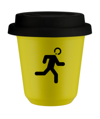 Tasse 80 ml JAUNE "Coureur (noir)", avec couvercle noir Tasse 80 ml JAUNE "Coureur (noir)", avec couvercle noir