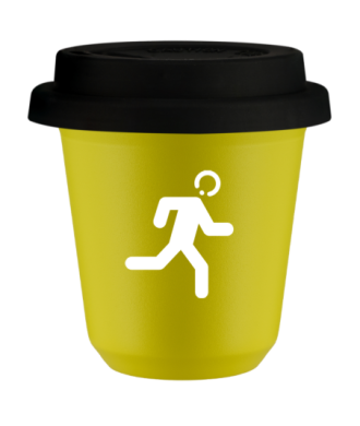 Tasse 80 ml JAUNE "Coureur (blanc)", avec couvercle noir Tasse 80 ml JAUNE "Coureur (blanc)", avec couvercle noir